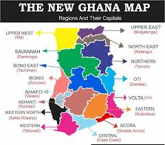 Ghana map with new regions